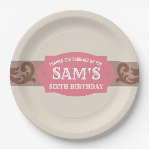 Kids Western Birthday Party PinkBrown Thank You  Paper Plates