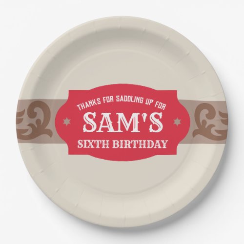 Kids Western Birthday Party RedBrown Thank You  Paper Plates
