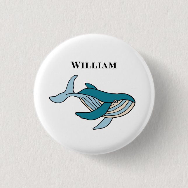 Kids Whale Classic Personalized Name Button (Front)
