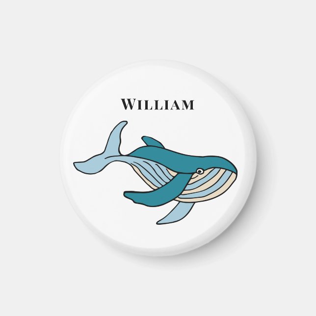 Kids Whale Classic Personalized Name Magnet (Front)
