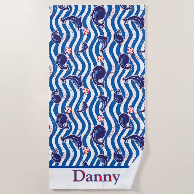 Kids Whales And Dolphins Beach Towel (Front)