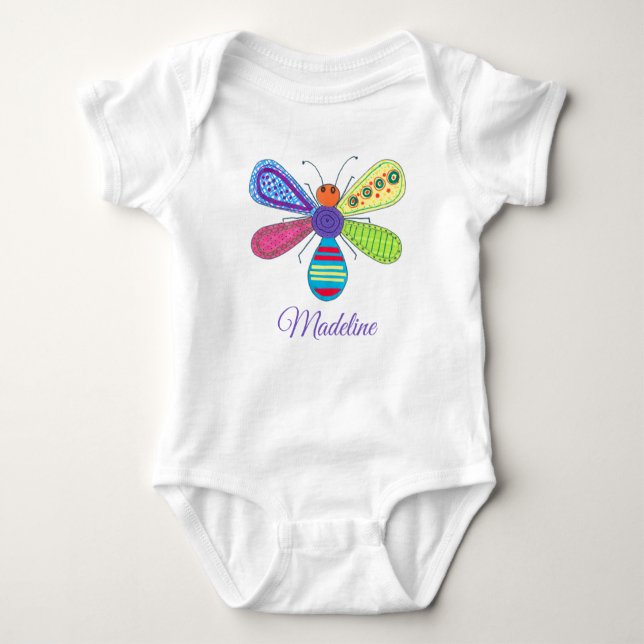 Kid's Whimsical Bug Art Love Beautiful Insects Baby Bodysuit (Front)