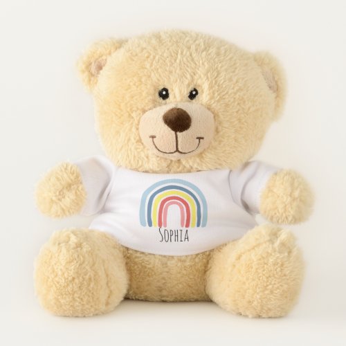Kids Whimsical Cute Rainbow Cartoon and Name Teddy Bear