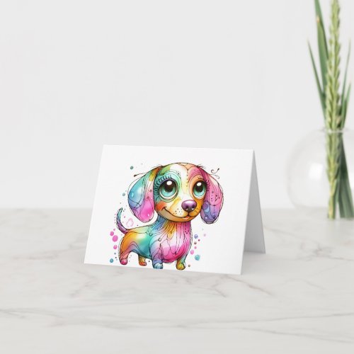 Kids Whimsical Dachshund Puppy Card