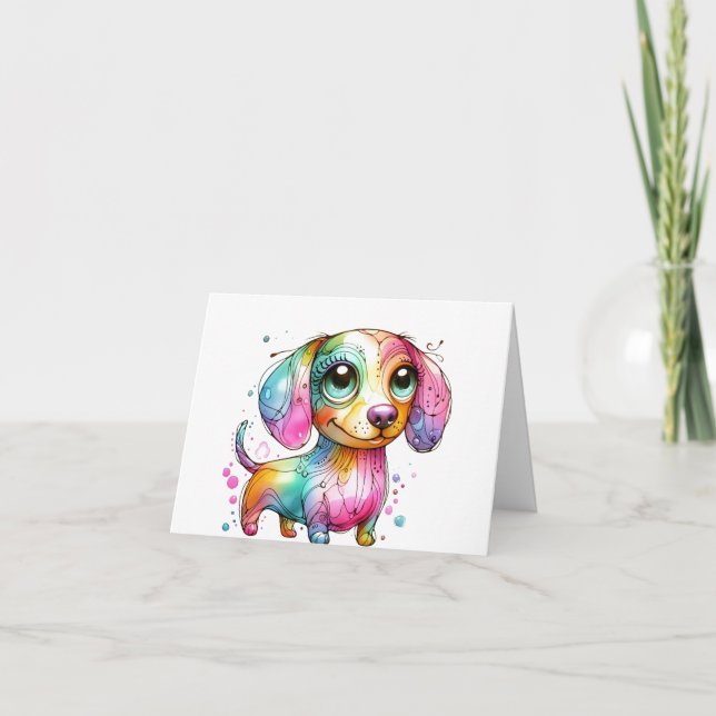 Kids Whimsical Dachshund Puppy Card (Front)