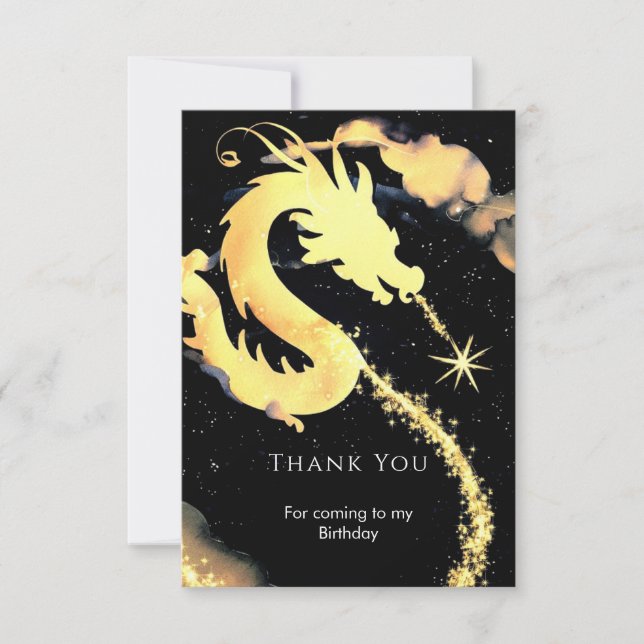 Kids Whimsical Dragon Birthday Thank You Card (Front)