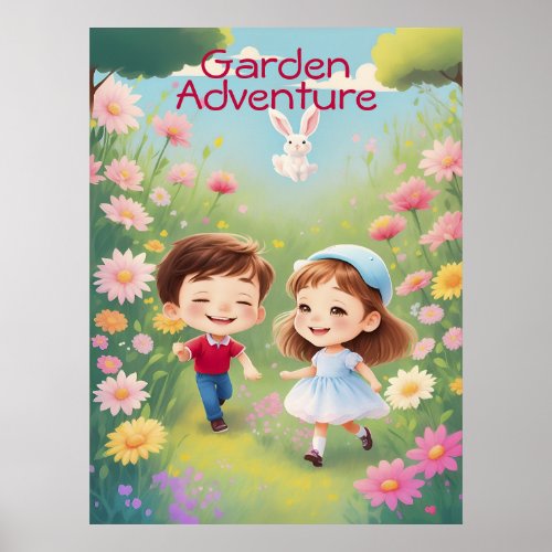 Kids Whimsical Flower Garden AI Generative  Poster