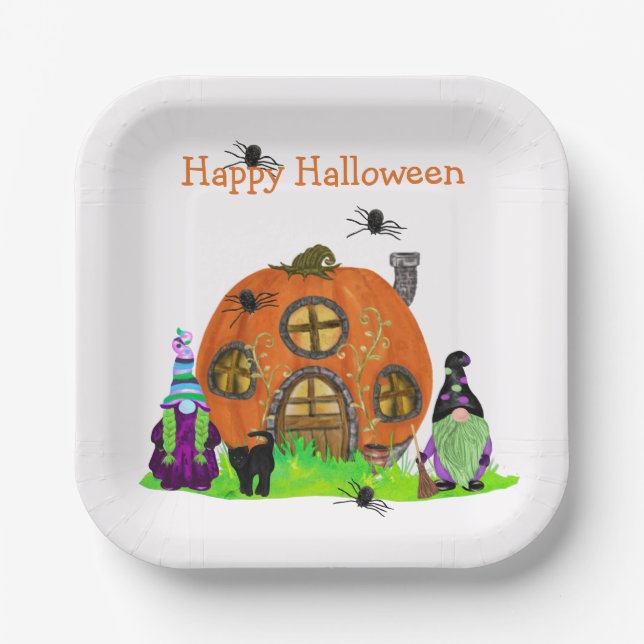 Kids Whimsical Gnomes Halloween  Paper Plates (Front)