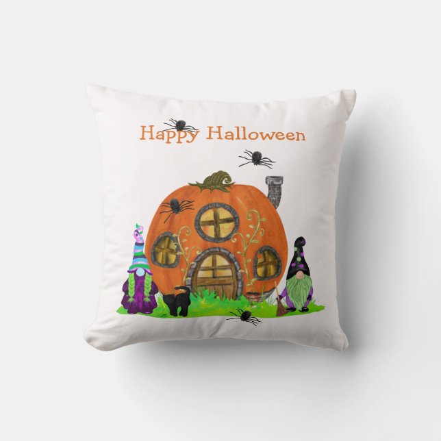 Kids Whimsical Gnomes Halloween  Throw Pillow (Front)