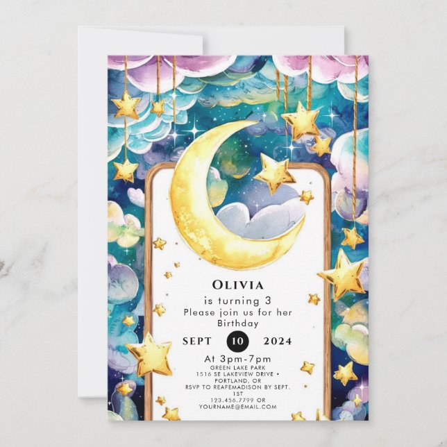 Kids Whimsical Moon Birthday Invitation (Front)