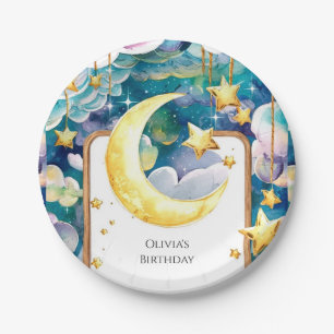 Kids Whimsical Moon Birthday Paper Plates