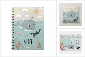 Kids Whimsical Ocean Whale and Sea Creatures