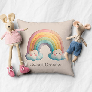 Kids Whimsical Pastel Rainbow in Clouds Throw Pillow