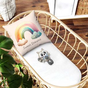 Kids Whimsical Pastel Rainbow in Clouds Throw Pillow