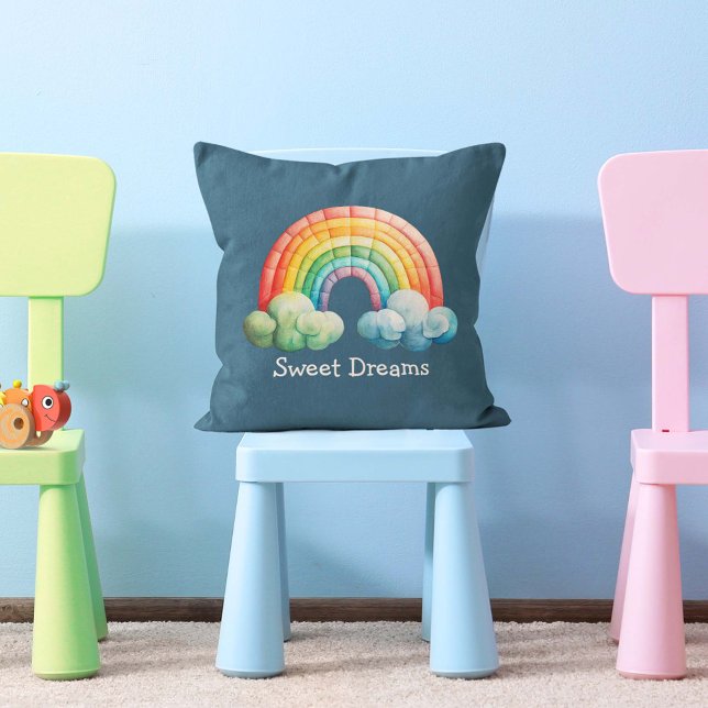 Kids Whimsical Pastel Rainbow in Clouds Throw Pillow (Creator Uploaded)