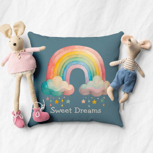 Kids Whimsical Pastel Rainbow in Clouds Throw Pillow