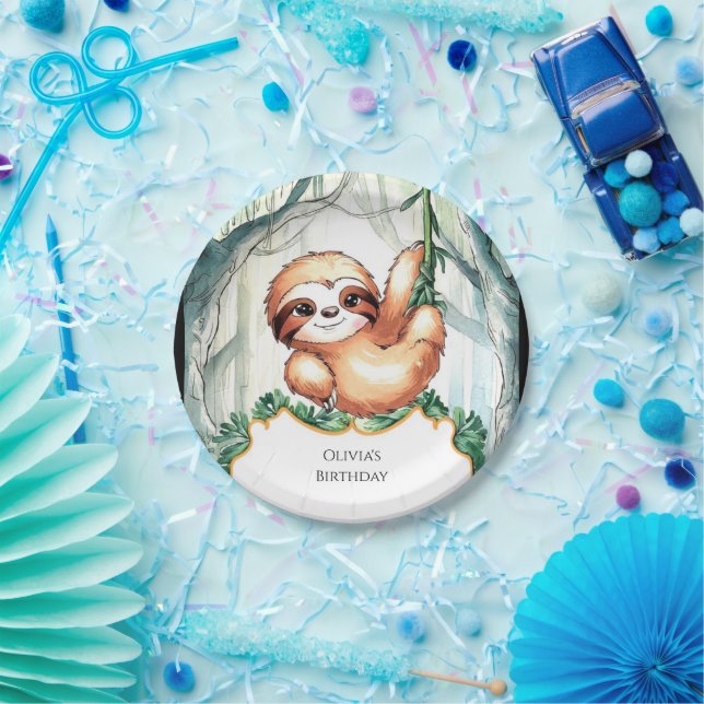 Kids Whimsical Sloth Birthday Paper Plates (Party)