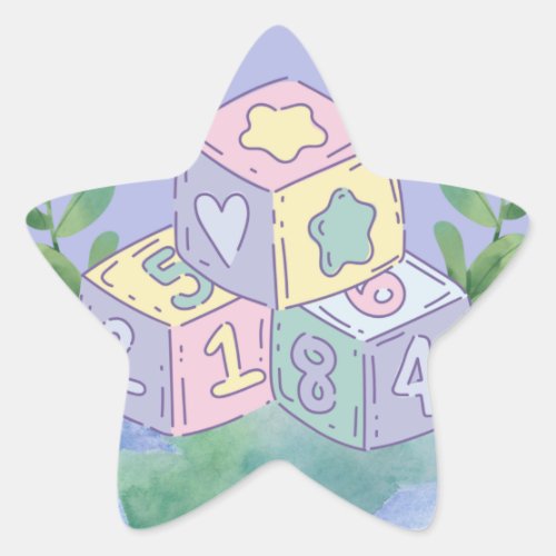 Kids Whimsical Toy Blocks With Watercolor Design  Star Sticker