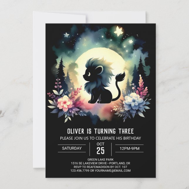 Kids Whimsy Lion Birthday Invitation (Front)