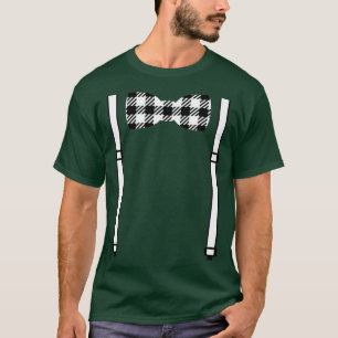 Kids White Buffalo Plaid Bow Tie and Suspenders T-Shirt