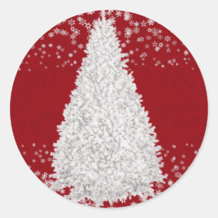 Kid's White Christmas Tree Red Party Crafts Classic Round Sticker