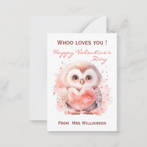 Kids Whoo Loves You Classroom Valentines  Note Card