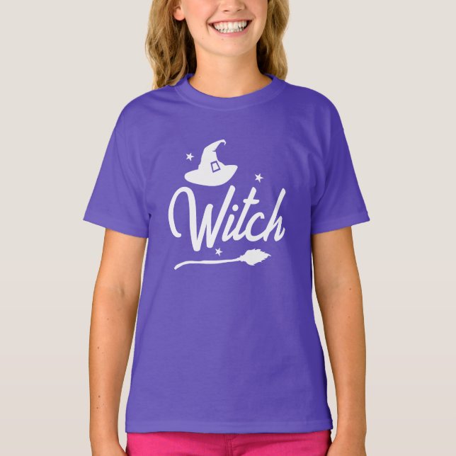 Kids Wicked Witch  Halloween T-Shirt, Hat Broom T-Shirt (Front)