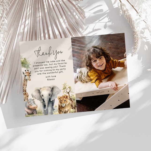 Kids Wild Animal Photo Birthday Thank You Card (Creator Uploaded)