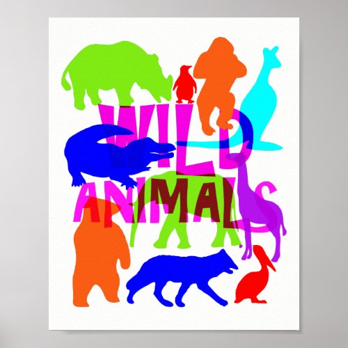 Kids Wild Animals Colorful Bright Cute Poster