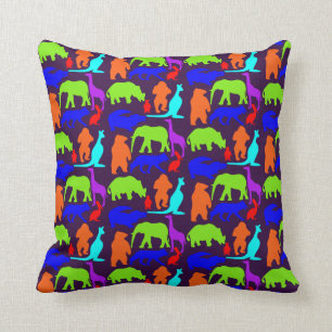 Kids Wild Animals Colorful Bright Cute Throw Pillow