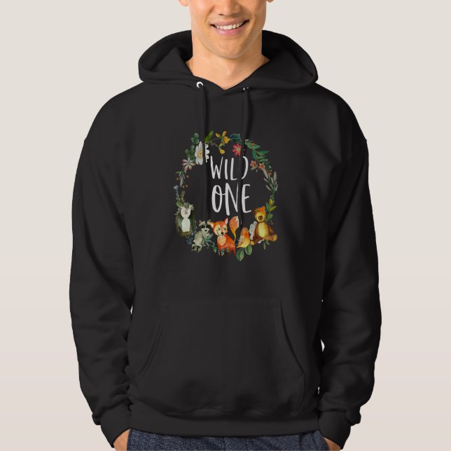 Kids Wild One Zoo Birthday Safari Jungle Animal Fu Hoodie (Front)
