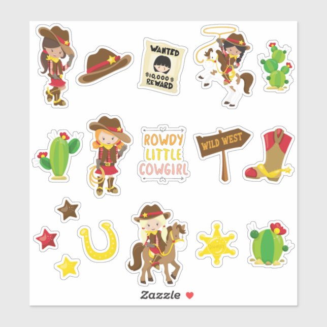 Kids Wild West Cowgirls Sticker (Sheet)