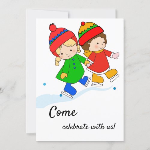 Kids Winter Birthday Ice Skating Party Invitation