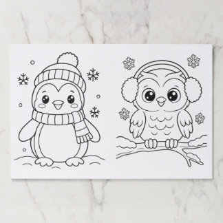 Kids Winter Coloring Placemat Penguin and Owl