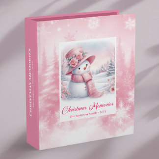 Kids Winter Memory Album Pink Snowman Cute Gift 3 Ring Binder
