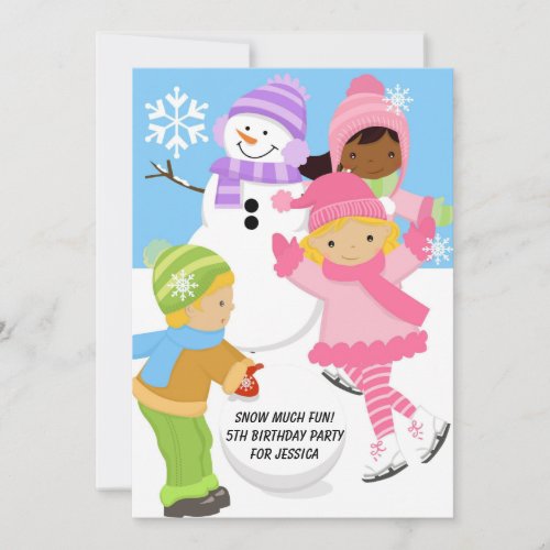 Kids Winter Snow Skating Sledding Birthday Invite