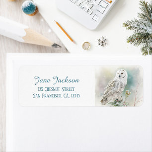 Kids Winter Watercolor Owl Return address Label