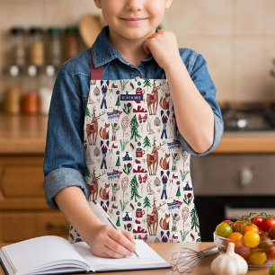 Kids Winter Woodland Animals Christmas Cooking Apron