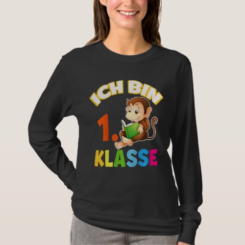 Kids With German Text Ich Bin 1 Class Monkey Im T_Shirt