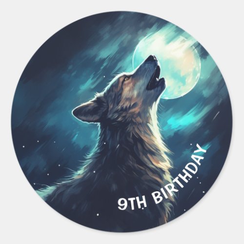 Kids Wolf Howling At The Moon Glow in The Dark Classic Round Sticker