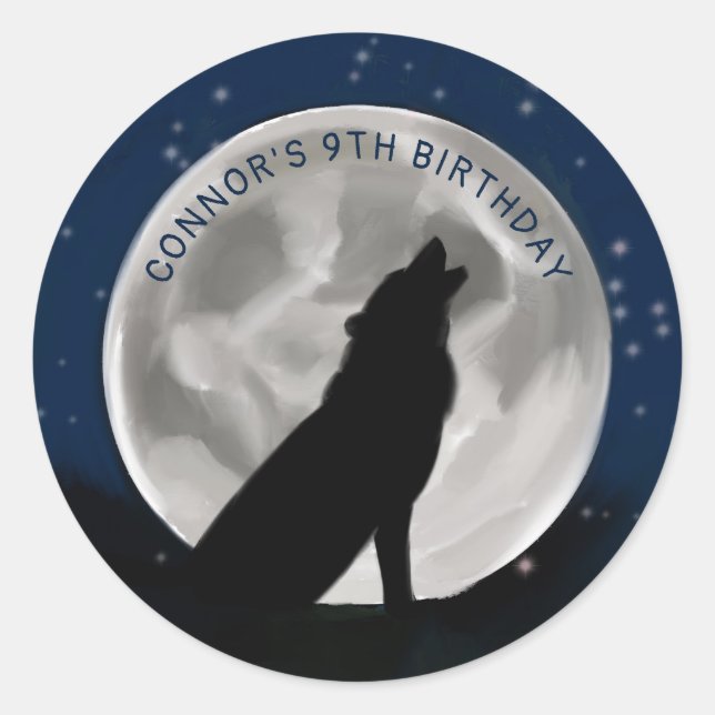 Kids Wolf Howling at the Moon Wolves Party Classic Round Sticker (Front)