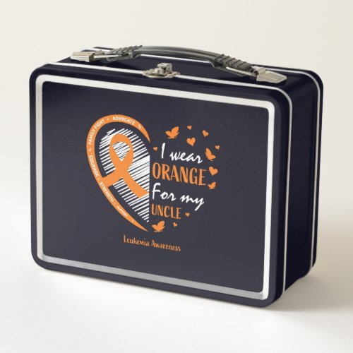 Kids Women I Wear Orange For My Uncle Leukemia Metal Lunch Box