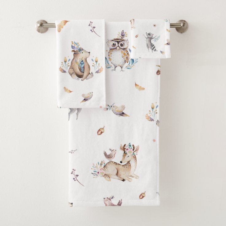 Kids Woodland Animal Bath Towel Set Zazzle