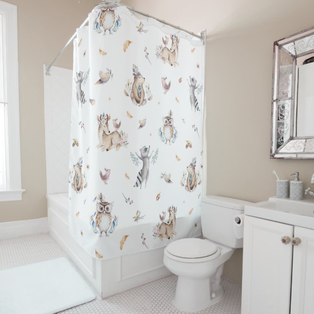 Kids Woodland Animal Shower Curtain (In Situ)