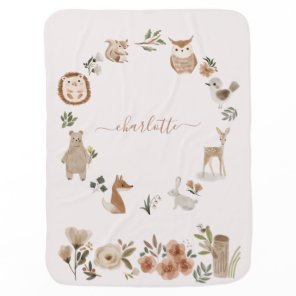 Kids Woodland Animals Personalized Name Watercolor Baby Blanket