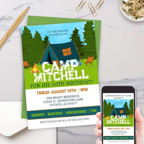 Kids Woodland Backyard Camp Out Birthday Invitation