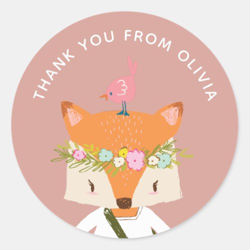 Kids woodland cute animal Fox baby thank you Classic Round Sticker