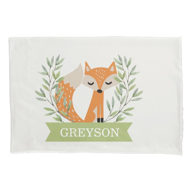Kids Woodland Personalized Pillowcase - "Fox' (Front)