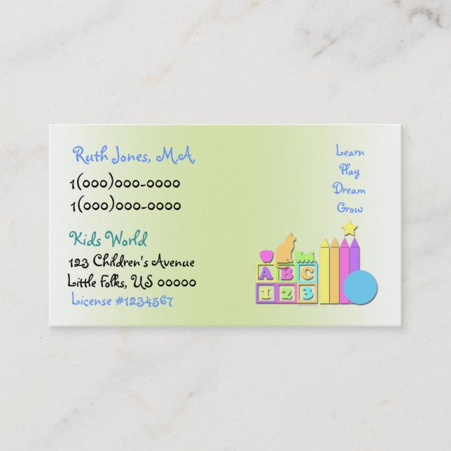 Kids World Daycare Business Card (Front)