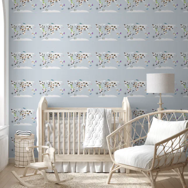 Kids World Map Animals Baby Nursery Children Wallpaper | Zazzle